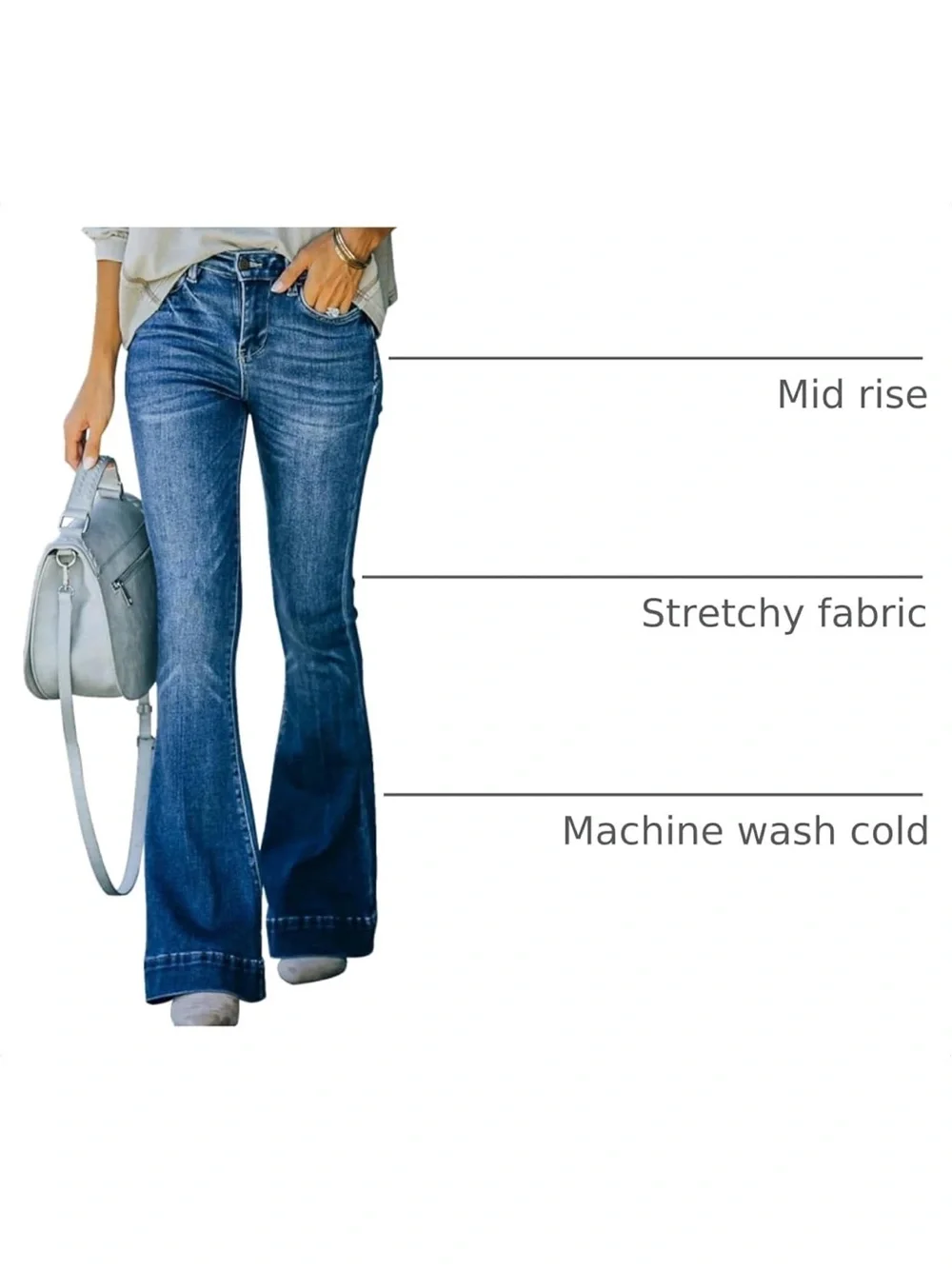 Women's Dark Blue Flared Jeans - Classic High-Rise Stretch